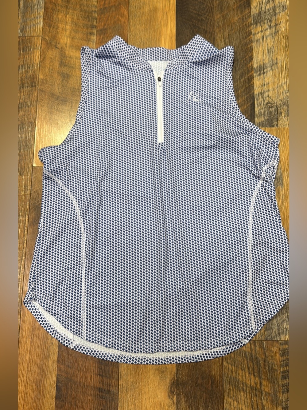 Rhoback Sleeveless Tank in Navy and White Micro-Pattern